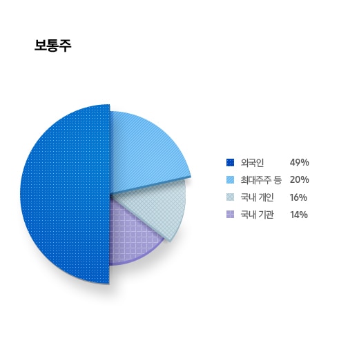 주주 구성현황 보통주 외국인 49% 최대주주 등 20% 국내 기관 14% 국내 개인 16%