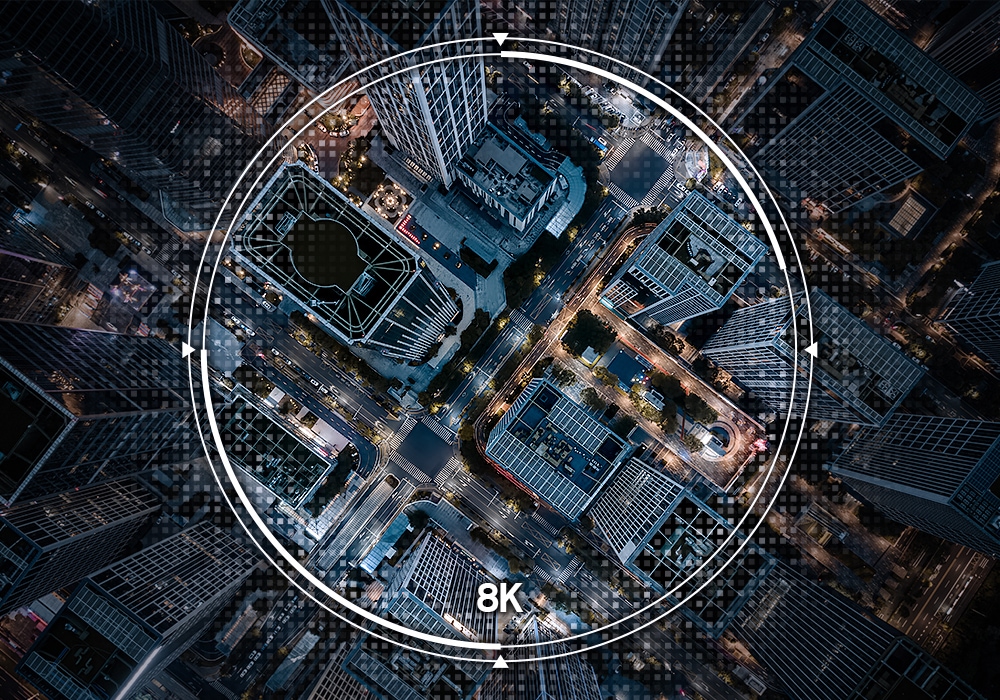 Luftfoto av byen er optimalisert til 8K-oppløsning for å bli superklart og skarpt.
